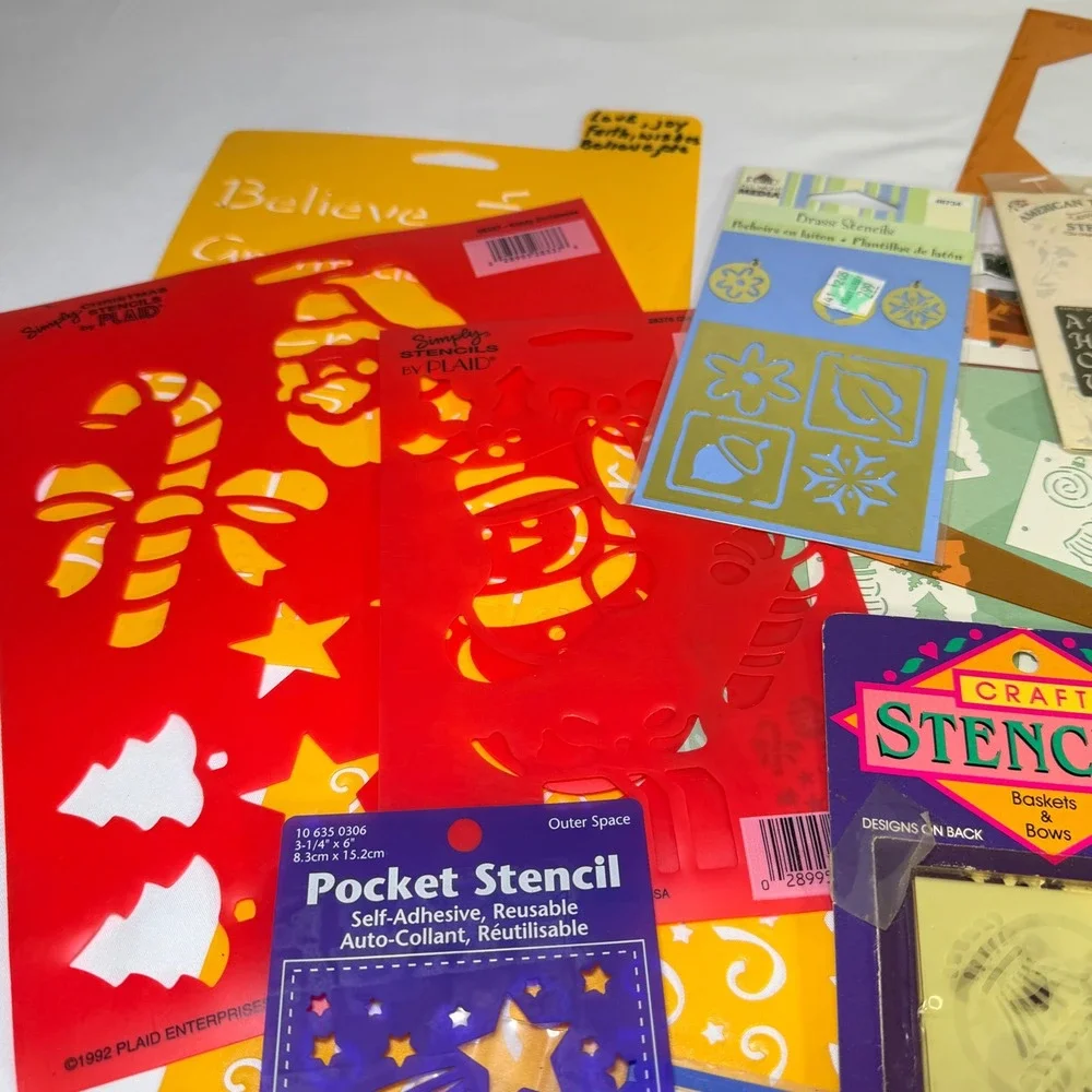 Vintage Craft Stencil Lot Plaid Delta Christmas‎ Celestial Alphabet Brass 15pc+